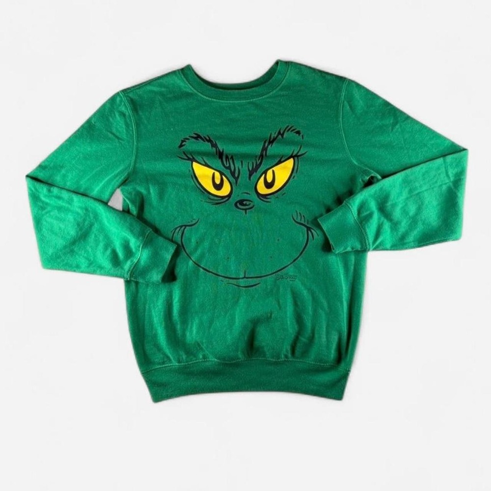The Grinch Dr. Seuss Green Sweatshirt Christmas Holiday Cartoon Crewneck Size XS